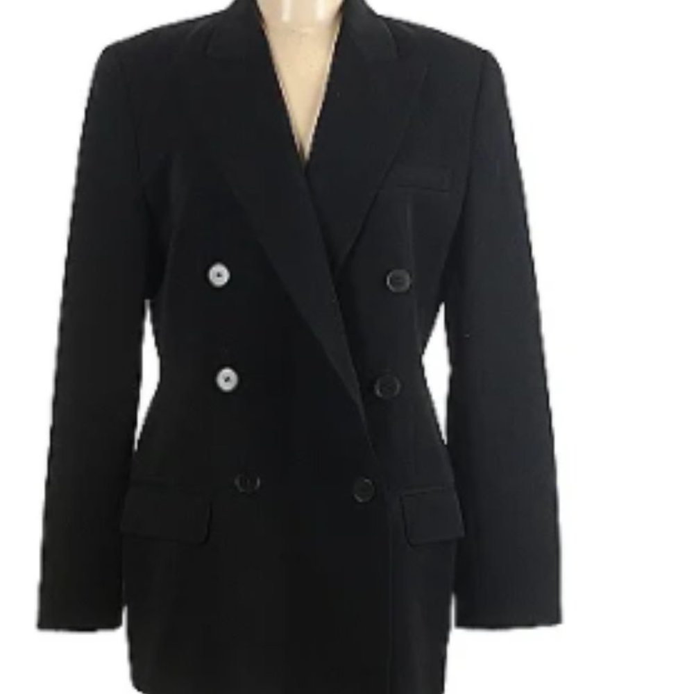 Linda Allard Ellen Tracy Double Breasted Wool Blazer & Hi-Waist Tapered Trouser